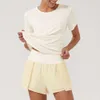 Lu Align Lemon Fiess Женский комплект для йоги из двух комплектов из дышащей лайкры, спортивный костюм для бега, футболка с короткими рукавами, шорты 2 в 1, женская спортивная одежда