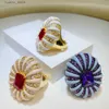 Cluster Rings Missvikki Luxury Gorgeous Fingers Fet Big Flower Rings for Women Bridal Cubic Zircon Dubai Accessories Rings Beach Jewelry L240315