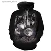 Erkek Hoodies Sweatshirts 2023 Büyük boy vahşi hayvan kurt soğuk ve şiddetli erkek hoodies fitness 3D baskılı kapüşonlu sweatshirtler izleme komik yakışıklı yeni l240315