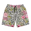 Mäns shorts baddräkter Elegant blommig Leopard Board Summer Pink Flower Print Vintage Short Pants Mannes Sport Surf Swim Trunks