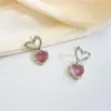 Stud Earrings Pink Heart-shaped S925 Silver Needle For Women Exquisite Metal Personality Daily Accessories