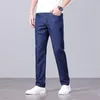 Мужские джинсы из ледяного шелка, ультратонкие джинсовые летние брендовые мужские поступления, прямые модные повседневные брюки прямого кроя, деловые повседневные брюки высокого качества