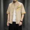 Primavera y novedad de verano, camisa de manga corta de estilo chino para hombre con Bordado de dragón en el pecho, camisa holgada grande con botones, Hanfu