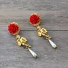 Dangle Oorbellen Vintage Bloemen Parel Kleine Engel Mode-sieraden