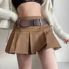 Skirts Women A-line Solid Mini Spring Summer Belt Stylish Preppy Style Students High Waisted Faldas Vintage Streetwear Simple