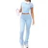 Women's Two Piece Pants Women 2 Lounge Sets Low Waist Crew Neck Pajamas Short Sleeve Top Flare Daily Outfit Yoga Sports