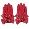 Motorcycle Women Rivets Bow Solid Color Faux Leather Gloves Full Finger Mittens217H