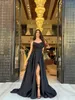 Элегантные черные платья для выпускного вечера Атласное вечернее платье без бретелек со складками Формальное длинное вечернее платье для особых случаев YD