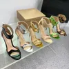 Gianvito Rossi Sandalias con sensación metálica para mujer Sandalias con tacones de aguja de 10,5 cm Sandalias de diseñador de lujo para mujer Sandalias con correa en el tobillo curvada con tacón y cremallera trasera