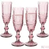 Vinglasögon Hine Pressed Vintage Colored Goblet White Champagne Flute Water Glass Green Blue Pink Goblets Cup Drop Delivery Home GA DHB8W