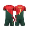 2022 Portugal Home and Away Jersey No. 7 Cristiano Ronaldo Adulto Crianças Futebol Conjunto de Treinamento Infantil + Meias