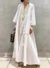 Girl's Dresses Spring Summer Dresses Fashionable V-Neckline Solid Color Loose Bathrobe Elegant Long Dress Ny in Loose Fit Retro Ladies Clothing 240315