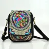 Shoulder Bags Women Bag Travel Pouch Vintage Floral Embroidered Crossbody Zip Mobile Phone Wallet