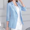 Costumes pour femmes Mode coréenne manches 3/4 solide mince coton lin Blazers veste printemps été élégant bureau dame décontracté mince costume manteau