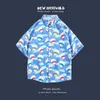 Thai seaside flower shirt mens short sleeved ins casual summer Hawaiian ice silk beach shirt trend