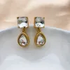 Stud Earrings European And American Fashion Trend Gold-Plated Retro Do Old Shiny Crystal Inlaid Simple Female