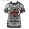 T-shirts pour hommes Medieval Knight Armor Mens T-shirts Tops 3D Imprimé Templar Knight Cosplay Short Slve Shirt O Cou Surdimensionné Cool Strtwear Y240315