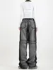 Damen Jeans Grau Y2k Harajuku 90er Jahre Ästhetische Streetwear Oversize Baggy Denim Hose Cowboy Hose Vintage 2000er Trashy Kleidung