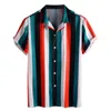 Camicia da uomo a maniche corte estiva nuova camicia con risvolto monopetto a righe a contrasto di colore alla moda