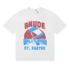 2023 High Street Marque De Mode Américaine RHUDE Voile Surf Imprimé Pur Coton Hommes et Femmes Loisirs T-shirt à manches courtes