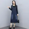 Lässige Kleider koreanische Mode -Denim -Kleid Frauen lose Spaghetti -Riemenjeans Frau Overalls Robe Femme Sundress 3xl