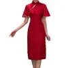 Roupas étnicas As mulheres chinesas tradicionais vestem renda elegante Cheongsam Qipao Stand Collar Retro para casamento de estilo