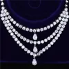 Huami Adaggeration Three Chain Pendant Necklace Dangle Drop earrings Set Bridal Wedding Top Quality aaa zircon Jewelry 240228