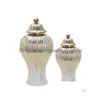 Vasen Keramik Ingwer Jar Golden Stripes Dekorative allgemeine Vase Porzellan Lagertank mit Deckel Handwerk Home Dekoration Drop Deli Dhawd