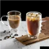 Tasses à thé Tasse à café en verre transparent 4 tailles lait whisky bière double créatif résistant à la chaleur cocktail vodka vin tasse livraison directe Dhixk