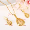 Ensembles de bijoux élégance collier boucles d'oreilles Fine 24k véritable or jaune massif GF petite amie amoureux fille cadeaux de mariage New314s