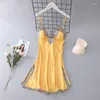 Mulheres sleepwear sexy renda camisola mulheres cetim sleepshirt backless nighty vestido espaguete cinta nightie lounge sleep vestido home wear