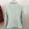 High street est designer jaqueta feminina clássico botões de metal duplo breasted tweed blazer verde menta 240306