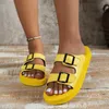 Slippers 2024 Summer New Couple Solid Color One line Soft Bottom Slippers Double row Button Cool Slippers Comfortable Beach Shoes Casual Cool Slippers J240315