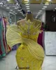 Runway Dresses Fashion Yellow Celebrity For Women Beaded Sparkly Prom Mermaid Vestidos De Gala Crystals Evening Gowns