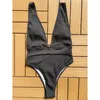 Kvinnors badkläder Sexig Deep V Neck Ribbed Monokini One Piece Swimsuit Kvinnlig Kvinna Rygglös High Leg Cut Bather Bathing Swim V4737