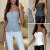 Chemisiers pour femmes couleur unie bustiers élégant avec fermeture éclair détail sans manches fête pour Streetwear mode A