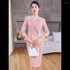 Tweedelige jurk Elegant Office Dames Rokpak Oranje Roze Blauw Double Breasted Damesmode Blazer 2 Set Hoge kwaliteit zakelijke outfits