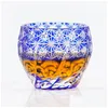 Şarap bardakları Edo Kiriko Amber Crystal s Drinware Cam Sake Baijiu Tekila Bar Kokteyl Kupası El Oyulmuş 2oz 1 PCS DOLDU