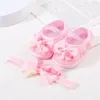 First Walkers Baby Girls Walking Shoes Bow-Knot Mary Jane Flats Elastic Band Soft Cotton Anti-Slip Soft-Soled Princess With