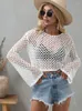 Women's T Shirts Knitted T-shirt White Sexy Transparent Vintage Summer Mesh Crop Top With Long Sleeve Basic Oversized Shirt Women 2024