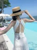 Casual Dresses White Lace Maxi Dress Summer Women Sleeveless Backless Sexy Up Beach Long Bohemia Holiday Sundress Vestidos