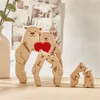 Gratis gravering Bear Family Träpussel Personligt anpassat namn för födelsedagspresent Skulptur Hem Desk dekor 240314