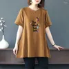 Women's T Shirts 2024 Kvinnor Summer Butterfly Floral Print överdimensionerad bomullst-shirt Fashion O Neck Kort ärm Pullover Tunic Topps Kvinna