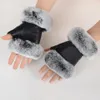 Gants d'hiver noirs en cuir véritable, demi-doigt, en peau de mouton, en fourrure, sans doigts, bouche en fourrure, 3495