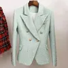 High street est designer jaqueta feminina clássico botões de metal duplo breasted tweed blazer verde menta 240306