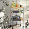 Kitchen Storage 3 Tier Roller Cart With Wheels Rack Microwave Adjustable Wire Hooks And Wooden Top