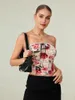 Kvinnors tankar Axless Tops Floral Print Tube Crop Y2K ärmlös Summer Bandeau Vest Top Off Shoulder Slim Tank Streetwear