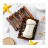 Soap Dishes Qbsomk Box Natural Bamboo Bath Holder Case Tray Wooden Prevent Mildew Drain Bathroom Washroom Tools Drop Delivery Home G Dhhkc