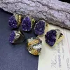 Anéis de Cluster Ametistas Naturais Drusy Anéis Banhados a Ouro Cura Cristal Druzy Anel Irregular Roxo Quartzo Anel Ajustável para Homens / Mulheres Presentes L240315