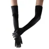 Fünf Fingerhandschuhe 1 Paar schwarze Seide Satin Brauthandschuhe Hochzeit Party Braut Mode Pailletten Bohren Frauen Full195N